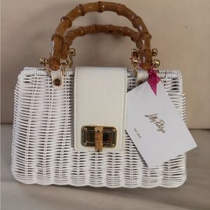 NWOT Lilly Pulitzer Leena White Wicker Tote with Bamboo Handles